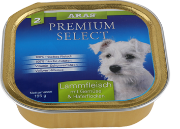 ARAS PREMIUM SELECT karma mokra dla psów 195 g JAGNIĘCINA Z WARZYWAMI I PŁATKAMI OWSIANYMI