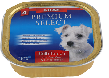 ARAS PREMIUM SELECT karma mokra dla psów 195 g CIELĘCINA Z WARZYWAMI I PŁATKAMI OWSIANYMI